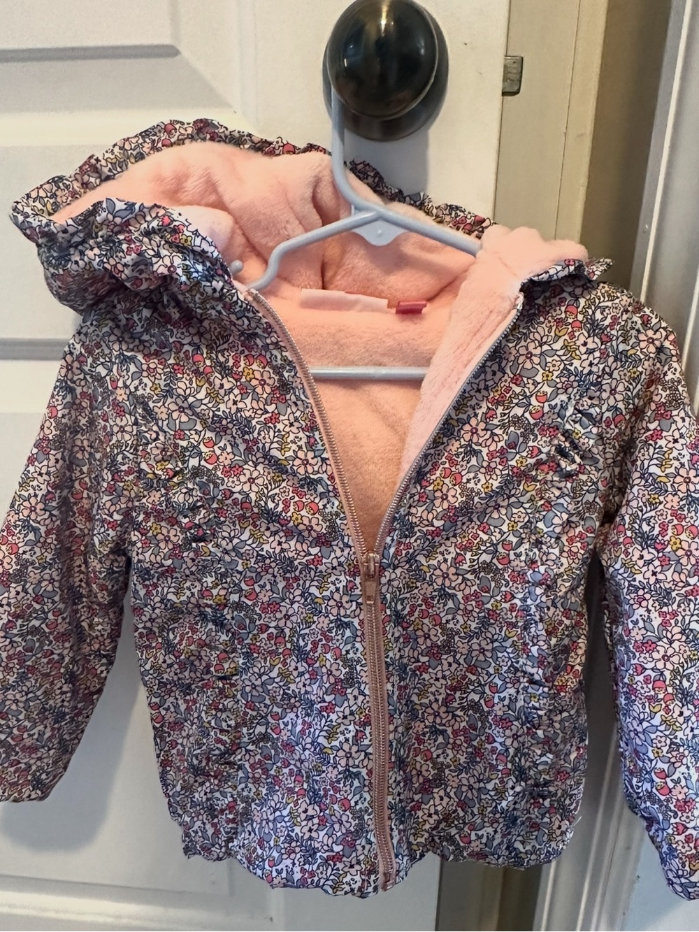 Girls Floral Hooded Jacket in Pink and Multi